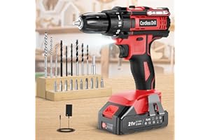MHPRO Cordless Drill, Electric Drill 21V with 2.0Ah Battery, Power DrillSet 42N.m,10mm Chuck, 2 Speeds, 18+1 Torque, LED Light, 20pcs DrillBits for Garden DIY Project,Red