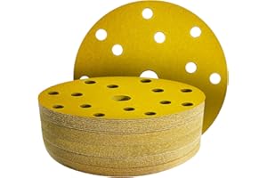 GZKTY 50 Pezzi Dischi Abrasivi 150mm, Grana 60/80/120/180/320, 15 Fori Carta Vetrata per Levigatrice Orbitale, Legno e Metallo, Carta Abrasiva per Levigatura e Lucidatura