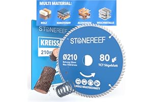 Sägeblatt 210x30 - Kreissägeblatt [inkl. Adapter auf Bohrung 20 &16mm], kompatibel mit Winkelschleifer von Bosch, Makita usw. - Sägeblatt Kreissäge Nagelfest - für Holz