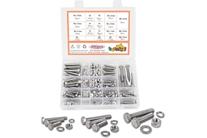 huruirui M5 M6 M8 Schraubensortiment mit Muttern Unterlegscheiben Set Schrauben mit Muttern Sechskantschrauben 300 Stück 304 Edelstahl Knopf Gewindeschrauben Sortiment für DIY Befestigungszubehör