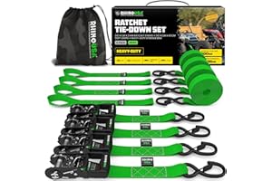 ‎RHINO USA Rhino USA Spanngurte mit Ratsche und Haken (4er Pack) - 2000kg Reißfestigkeit - 4cm x 2.4m - Gurte für Materialtransport Umzüge - Zurrgurt mit Ratsche - Ratschen Set- Grün