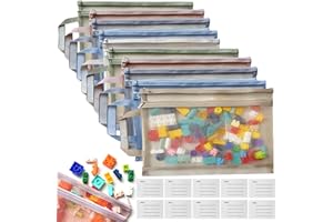 LAIFU Colored Mesh Zipper Pouch Bags - 10PCS A4 Double-Layer Nylon Puzzle Building Block Sets Toy Storage & Organization For Lego, Breathable Through Zipper Pouch with Handle Pocket for School Office Games