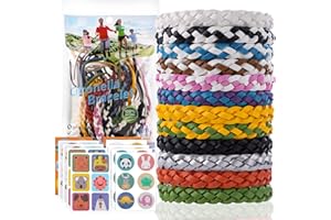 Hbaid Mosquito Repellent Bracelet 12 Pack Adjustable Leather Band & 60 Insect Repellent Stickers Combo, DEET-Free Insect Repellent Bracelets for Adults & Kids Black Matte