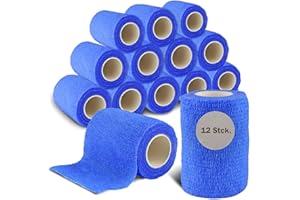 ‎NILO nilo Selbstklebender Verband - 12 Rollen 7,5cm x 4,5m / Selbsthaftende Bandage für Tiere und Menschen/atmungsaktive & elastische Binde/Haftbandage selbstklebend in Blau