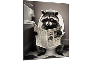 DARO Design - Pictures Decorative Guest Toilet Wall Picture Bathroom Toilet Art Print Picture on 6 mm HDF 30 x 40 cm Raccoon Wall Decoration - Funny Wall Pictures Canvas Poster Aesthetic Room Decor