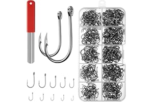 ABOHU Hameçons Pêche 500 Pièces, Lot Hameçons Acier Haute Carbone Taille 3-12 avec Boîte de Rangement et Taille-Crayon, pour Eau Douce et Mer