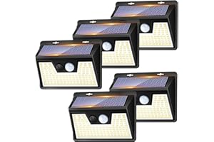 kolpop Luz Solar Exterior potente,[5 Paquete/3 Modos] focos led exterior solares 140 LED, Luz solar exterior con sensor de movimiento Impermeable IP65 foco solar exterior para terraza garaje patio