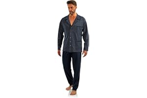 sesto senso Piżama męska długa piżama listwa guzikowa 100% bawełna guziki długi rękaw koszula kieszenie spodnie piżamowe dwuczęściowy zestaw bielizna nocna