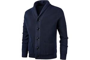 KTWOLEN Męski szal kołnierz kardigan z długim rękawem gruby dzianinowy sweter zapinany na guziki na co dzień zimowy płaszcz sweter z kieszeniami