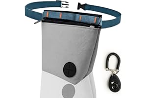 XTOERBUY Dog Treat Pouch with Dog Training Clicker, Dog Treat Bag for Dog Training with Removable Liner and Magnetic Closure, Dog Walking Bag with Poop Bag Dispenser and Adjustable Belt(Gray)