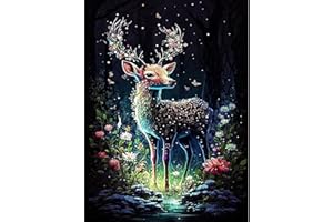 NAIMOER Deer Diamond Painting Kits for Adults, Full Drill Deer with Flowers Diamond Painting Kits, DIY 5D Diamond Painting Animals Diamond Art Kits Craft for Home Wall Decor 30x40cm