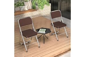 PIPIPOXER Set di 2 sedie pieghevoli per conferenze, in morbida pelle PU e telaio in acciaio, per ospiti all'aperto, colore marrone, 45 x 46 x 82 cm