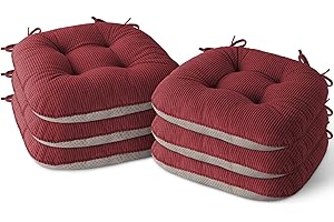 MineCozy Indoor Chair Cushions for Dining Room Set of 6 Non Slip Kitchen Chair Cushions with Ties Tufted Seat Pads 42x40x8cm/17 x16 x3 Red