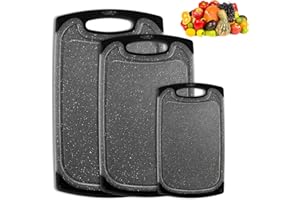 Funnydin Chopping Board Set - 3 Pieces Chopping Boards - 38x24cm / 35x21cm / 25x15cm - Non-Slip Feet and Deep Drip Groove, Dishwasher Safe Cutting Board for Meat, Vegetables, Fruits(Black)