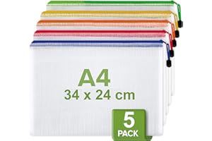 IRICUS Bolsa Para Documentos A4, Pack De 5 Unidades, Con Cremallera Para Documentos De Papel, Organizador De Puzzle, Juego De Bolsas De Malla Con Cremallera, Bolsillo Para Documentos, Bolsa Con Cremallera