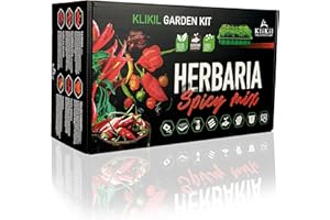 Kits prêt-à-pousser Piment Carolina Reaper - Herbaria Spicy Mix - cadeaux écologiques jardin d'intérieur - kit de jardinage femme - mini jardin à la maison - kit de cuisine poivron rouge