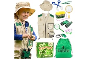 CHEERFUL CHILDREN TOYS Premium Kids Explorer Kit with Extra Sturdy Accessories for 3-7 Year Old, Bug Hunting Kit Explorer Costume Zoo Keeper Vest & Hat for Boys/ Girls, Outdoor Safari Nature STEM Educational (Green)