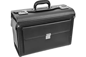 A1 FASHION GOODS Pilot Case Faux Leather Large Black Briefcase Doctors Business Professionals Bag Porto