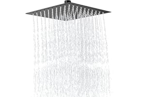 SOLVEX Rociador de ducha,10 pulgadas Placa de Ducha Ultra-Delgado Lluvia Cuadrada Cabezal de Ducha Lluvia de Alta Presión,Jets de Silicona,Alcachofa de Ducha de Acero Inoxidable(25x25cm),Negro