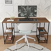 Modern Desk, Bookcase, 140x50 cm, Walnut-Black Metal, Computer Desk for Home and Office