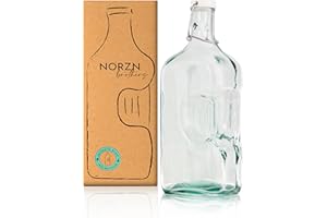 NORZN BROTHERS Botella Agua Cristal 2 Litros - Botella de Agua Nevera Fabricada en Vidrio 100% Reciclado, Botella de Cristal 2 litros, Botellas con Tapa, Botella de Vidrio para Agua, Garrafa 2L - Color Transparente