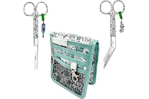 EWIG Nurse Life Pack MAXI Organizador más Tijeras Mayo y Pico Pato - Punta Roma | - I love it -, Punta Redonda Profesional, Primeros Auxilios, Vendaje. Acero pulido. Verde flores.