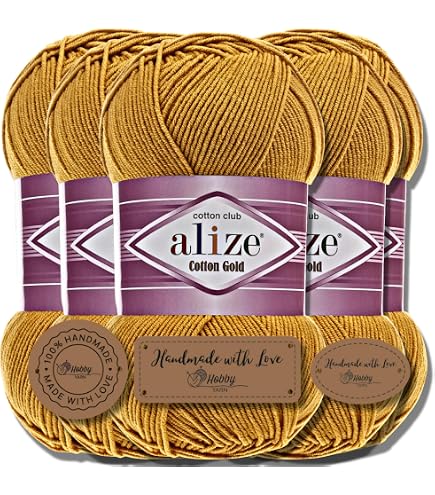 Ilkadim Metallic-Wolle Set – 5 Knäuel, Gold, 500 G, Für Stricken & Häkeln, 75% Acryl, 20% Wolle, 5% Metallic