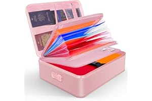 JUNDUN Fireproof Document Box, Waterproof and Fireproof Document Storage,Portable Home Fire Safe Storage Box Case with Lock for Documents,Deed and Birth Certificate,Pink
