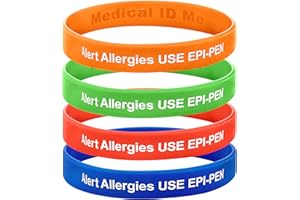 Medical ID Me Alert Allergies USE EPIPEN Wristband Allergy Awareness Bracelet Children Adults UK (Pack of 4)