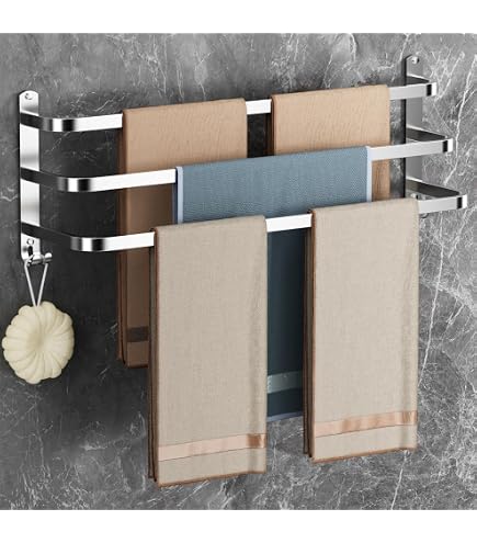 Porte-Serviettes Mural 3 Barres Extensible 43-75 Cm – Acier Inoxydable SUS304 – Installation Vissée Ou Adhésive Avec Crochets