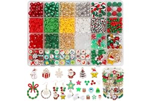Ganepwns Christmas Beads for Bracelet Making Kit, Clay Beads Green Red Star Beading Set with Jingle Bell, Snowman Xmas Tree Present Charms for Jewelry Making, DIY Craft Girls Friendship Gifts