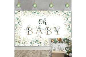 RUYI Toile de Fond pour Baby Shower Or Eucalyptus Verdure Feuilles Genre Neutre Enfants Photographie Fond Nouveau-Né Fête Décoration Bannière Tir Prop(1,5 x 0,9 m)