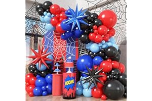 Adeyoo Red Blue Black Balloon Arch Garland Kit - Royal Blue Black Red Balloons Arch with Explosion Star Foil Balloons for Halloween Birthday Baby Shower Wedding Anniversary Party Decorations