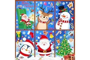 COZII Świąteczne naklejki na okna wielokrotnego użytku, 9 arkuszy świątecznych naklejek okiennych, usuwalne, świąteczne naklejki na okna, statyczne naklejki na świąteczne dekoracje okienne