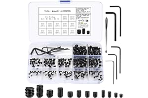 CBOFEIXG 300 Pcs Grub Screws Set, M3/M4/M5/M6/M8 Cup Point Grub Screws, Hex Head Socket Allen Screws, Metric Door Handles Fixing Fasteners Screws Carbon Steel, with Allen Key Wrench(M1.5/M2/M2.5/M3/M4)