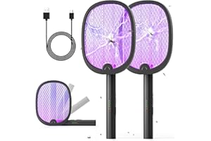 YISSVIC Elektryczna łapka na muchy Super Mocna 4000 V 1800 mAh 2 w 1 USB-C Akumulator Składany Z Pudełkiem na Światło UV 2 szt. Czarny