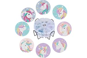 Bouiexye Art Painting Diamond Coasters Kit, 8pcs Diamond Unicorn Art Coasters with Holder DIY Diamond Crafts Art Supplies for Adults Kids Beginners Beach House Decor