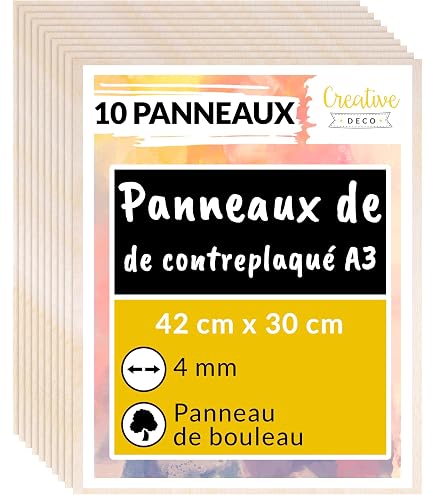 Creative Deco 30 x A3 Contreplaqué 3mm | 420 x 300 x 3mm ( /- 0,5mm) | Planche Bois Brut Bouleau | Panneau Découpe Laser | Bois Pyrogravure, Gravure | Leroy Merlin