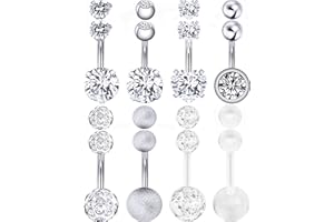 Hestya 8 Pezzi Ombelico Anelli a Bottone 14 G in Acciaio Inox Donne Ombelico Anelli Bilanciere Piercing Gioielli del Corpo con 8 Pezzi Ricambio Palle (Colore Acciaio)