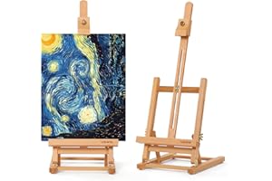 VISWIN Cavalletto da tavolo H 64 cm, robusto e regolabile in legno di faggio, per tele fino a 40,6 cm, cavalletto portatile per adulti, artisti, principianti – Naturale