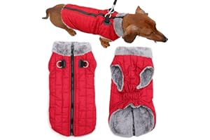 JoyDaog Manteau chaud en polaire pour chien avec harnais durable Buitl dans anneau en D, veste imperméable pour chiens de taille moyenne, gilet pour l'hiver froid, rouge, taille L
