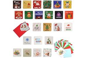 SVALOR Zestaw 24 kartek bożonarodzeniowych, małe kartki bożonarodzeniowe z kopertą, 7 x 7 cm, składane kartki bożonarodzeniowe z uroczym wzorem, puste kartki z życzeniami do pisania, kartki świąteczne