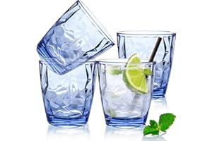 E-GREETSHOPPING Plastic Tumblers 300ml Unbreakable Cocktail Glasses, Reusable Water Cups Premium Acrylic Drinking Glasses, 10 Oz Portable Water Tumblers, Stackable Drinking Glasses, for Juice Beer Tea Milk, 4 Pack