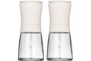 WMF Trend zestaw młynków, 2-częściowy, młynek do soli i pieprzu, bez wypełnienia, szklany pojemnik, ceramiczny mechanizm mielący, młynek do soli, pieprzu, przypraw, biały