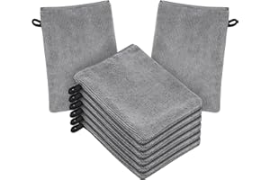 HOTUT Gants de Toilette en Microfibre, Lot de 8 Gants de Nettoyage du Visage Doux, Chiffon de Bain en Microfibre, Serviette de Visage, Gants Démaquillants Réutilisables 15 X 20cm Gris + Noir
