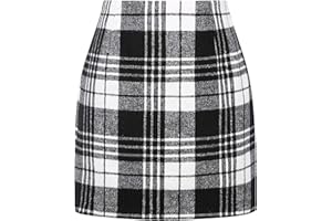 DINGJIUYAN Plaid Mini Skirts for Women- High Waist A line Fall Winter Bodycon Pencil Skirt Faux Wool Tartan Tube Clothing
