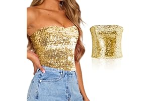 UILYNIU Gilets sans Manches à Paillettes Scintillantes pour Femme, Or Top de Tube à Paillettes pour Femmes, Fête Paillettes Accessoires