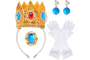 Goenb Prinzessin Peach Kostüm Zubehör, 4 Stück Set Von Prinzessin Peach Krone/Ohrringe/Handschuhe/Brosche Dress up Für Frauen Mädchen Für Karneval Halloween Cosplay Dress up Birthday Party