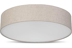 REV Deckenlampe - LED Deckenleuchte rund 50cm mit Stoff-Lampenschirm im Vintage-Look – ideal für Schlafzimmer & Wohnzimmer, taupe