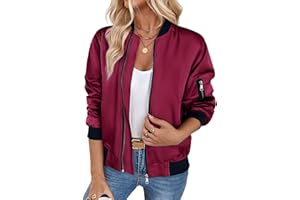 Zeagoo Bomberjacke Damen Kurze Blouson Jacke Casual Pilotenjacke Langarm Outwear Zip Up Solid Leichte Coat Sweatjacke